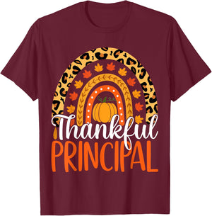 Thankful Principal Rainbow Fall Principal Thanksgiving T-Shirt - T-Shirt | Maroon