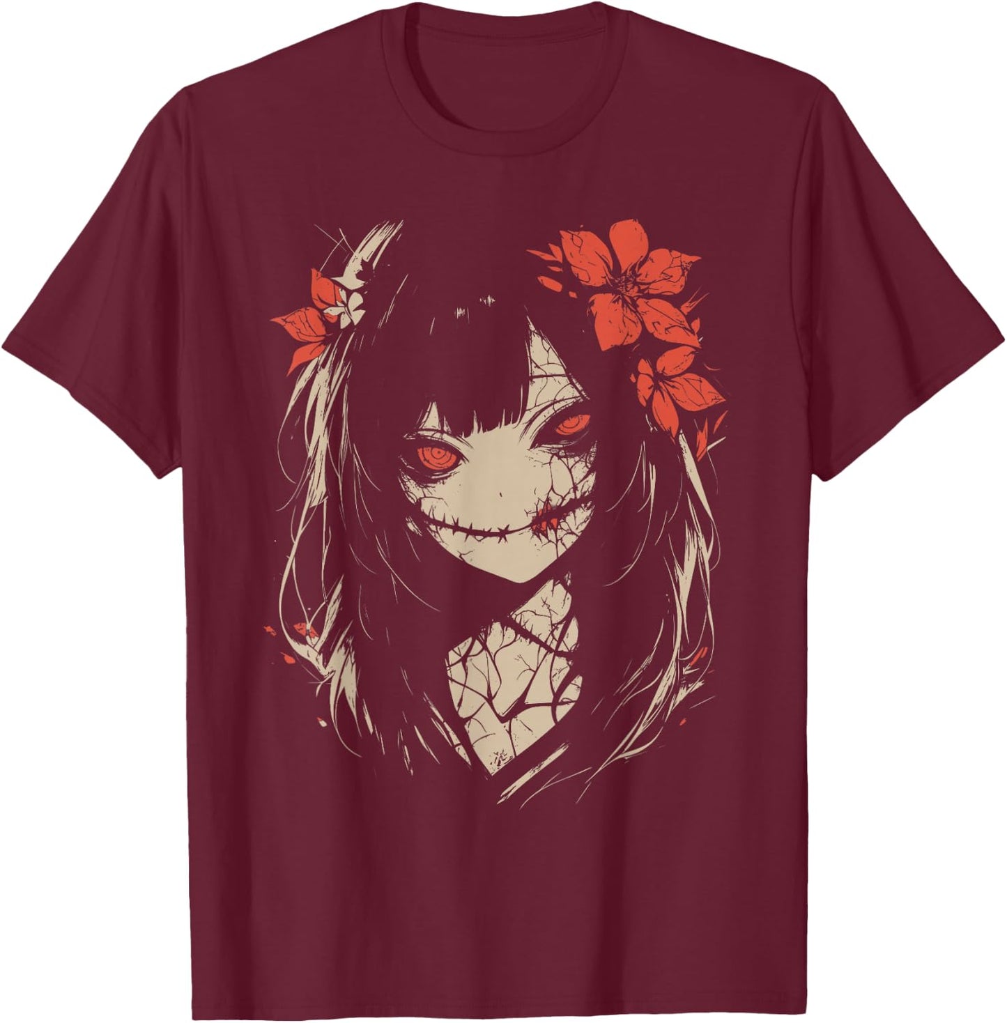 Horror Anime Manga | Japan Japanese Creepy Kawaii Goth , black T-Shirt - T-Shirt | Maroon