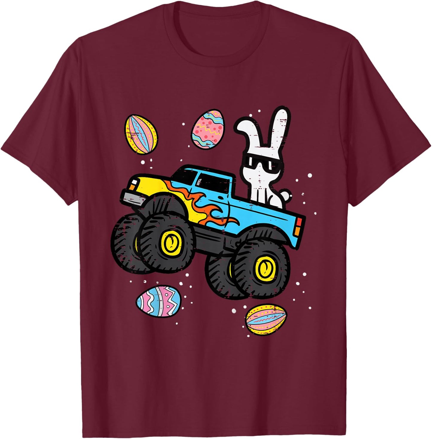 Kids Bunny Monster Truck Easter Eggs Cool Boys Kids Toddler Youth T-Shirt - T-Shirt | Maroon