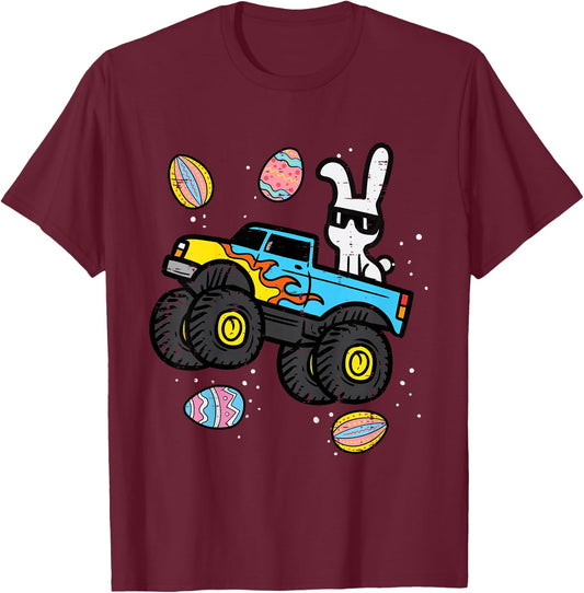 Kids Bunny Monster Truck Easter Eggs Cool Boys Kids Toddler Youth T-Shirt - T-Shirt | Maroon