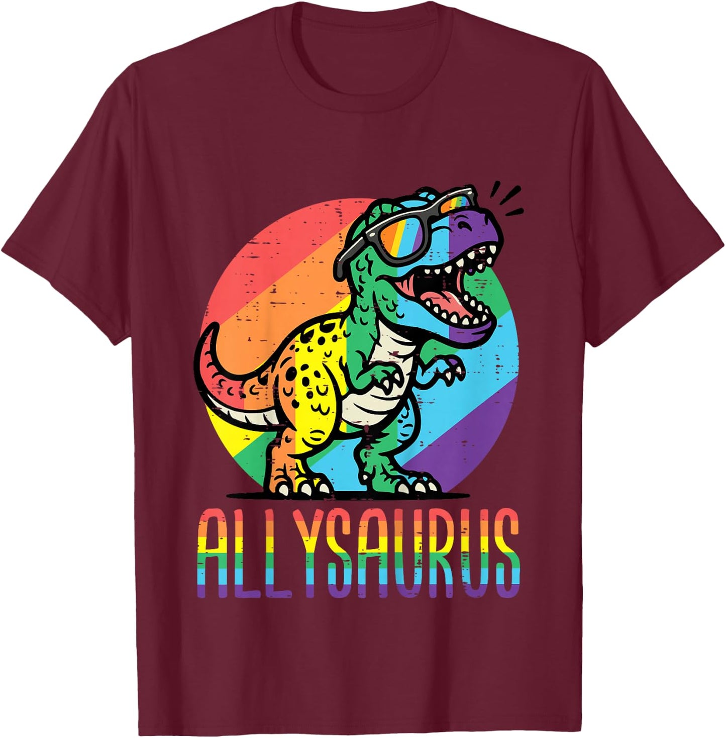Kids Rainbow Dino Trex Allysaurus LGBTQ Gay Pride Ally Boys Kids T-Shirt - T-Shirt | Maroon