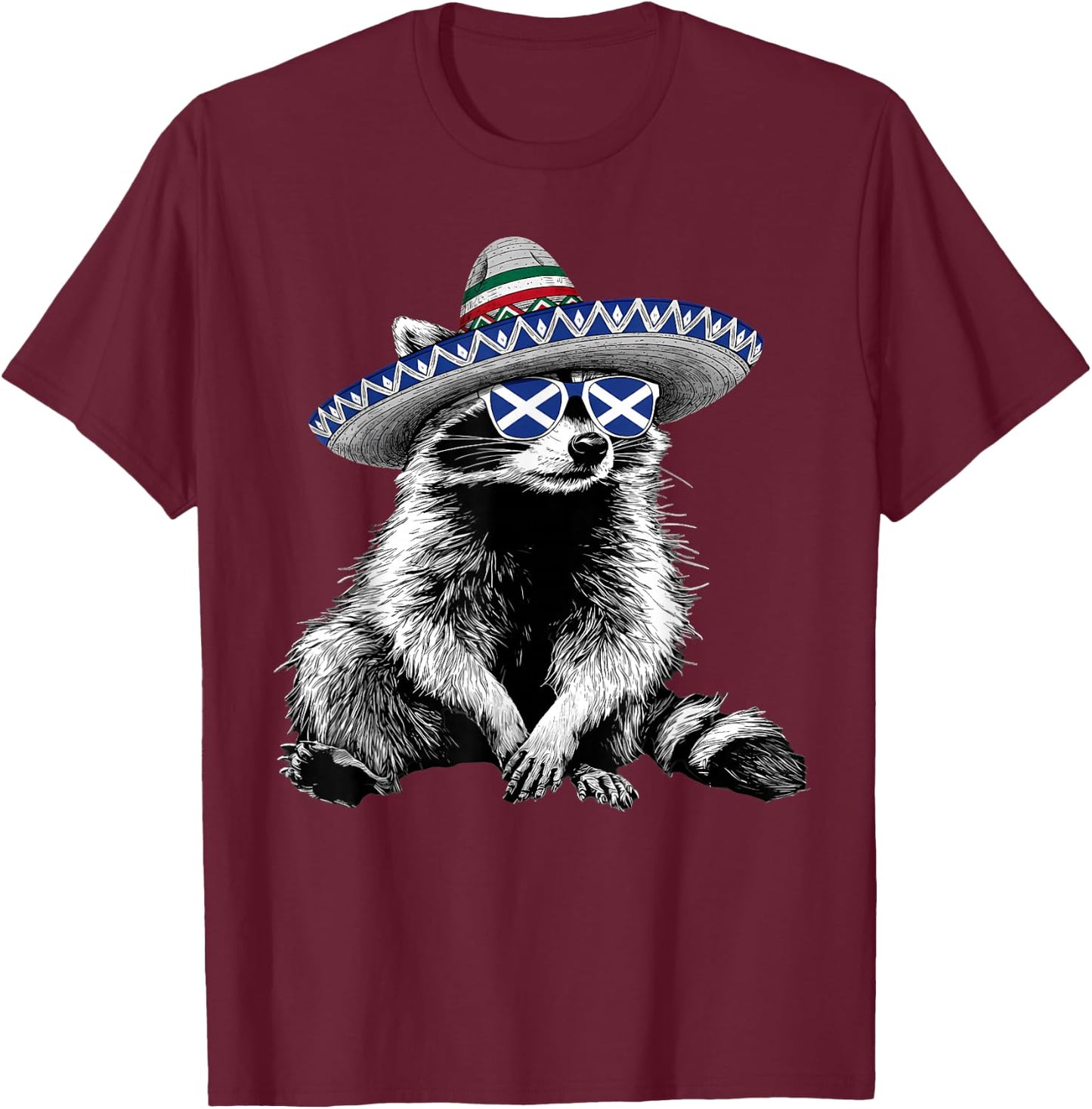 Scotland Roots Raccoon Scottish Flag T-Shirt - T-Shirt | Maroon
