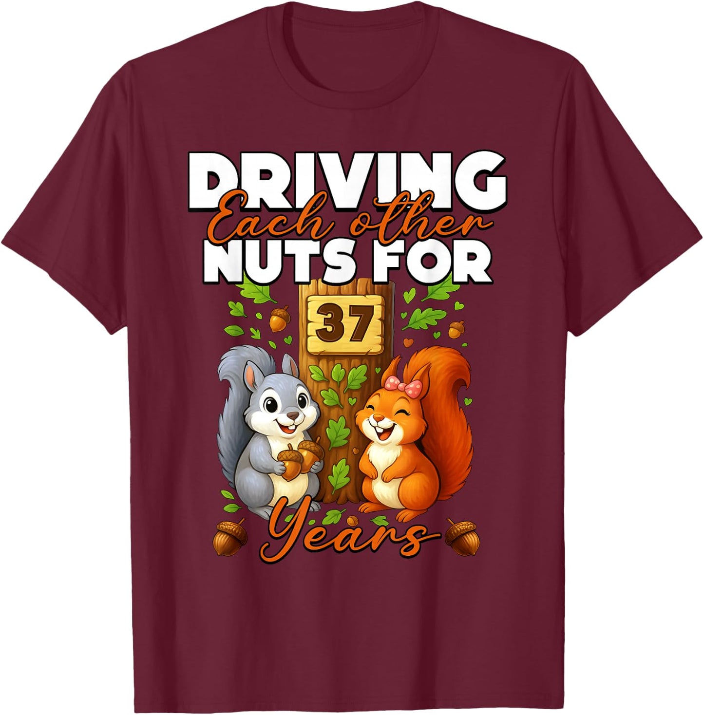 37 Years Couple 37th Wedding Anniversary Matching Squirrel T-Shirt - T-Shirt | Maroon