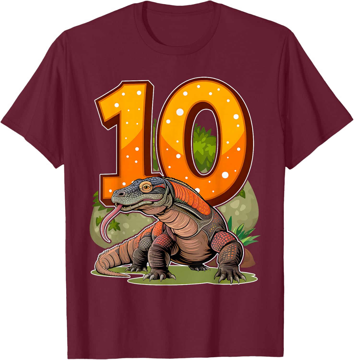 10 Year Old Komodo Dragon Reptile 10th Birthday Party B-Day T-Shirt - T-Shirt | Maroon