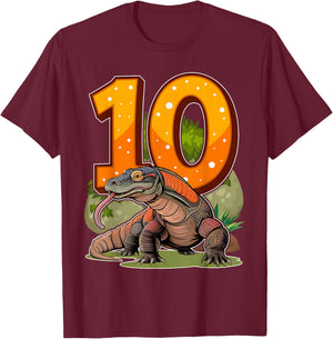 10 Year Old Komodo Dragon Reptile 10th Birthday Party B-Day T-Shirt - T-Shirt | Maroon