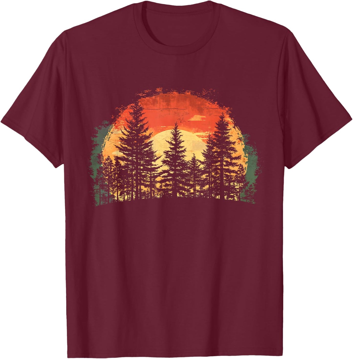 Sunset Tree Nature Lovers Trees Retro Forest T-Shirt - T-Shirt | Maroon