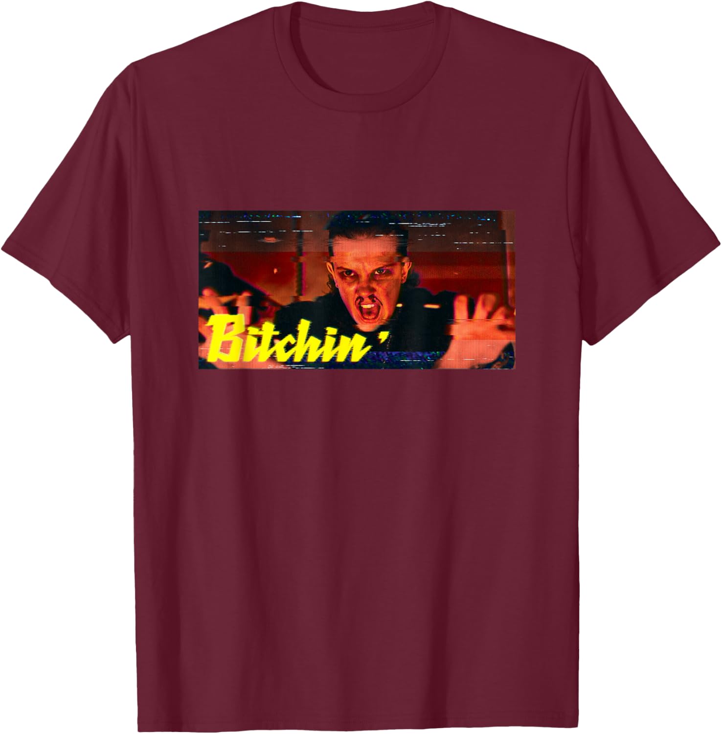 Stranger Things Eleven Bitchin' Vintage Power Panel T-Shirt - T-Shirt | Maroon