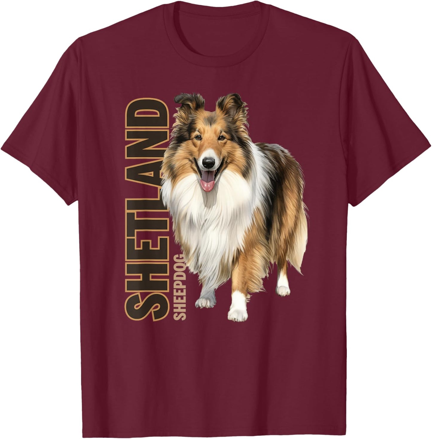 Shetland Sheepdog Watercolor T-Shirt - T-Shirt | Maroon