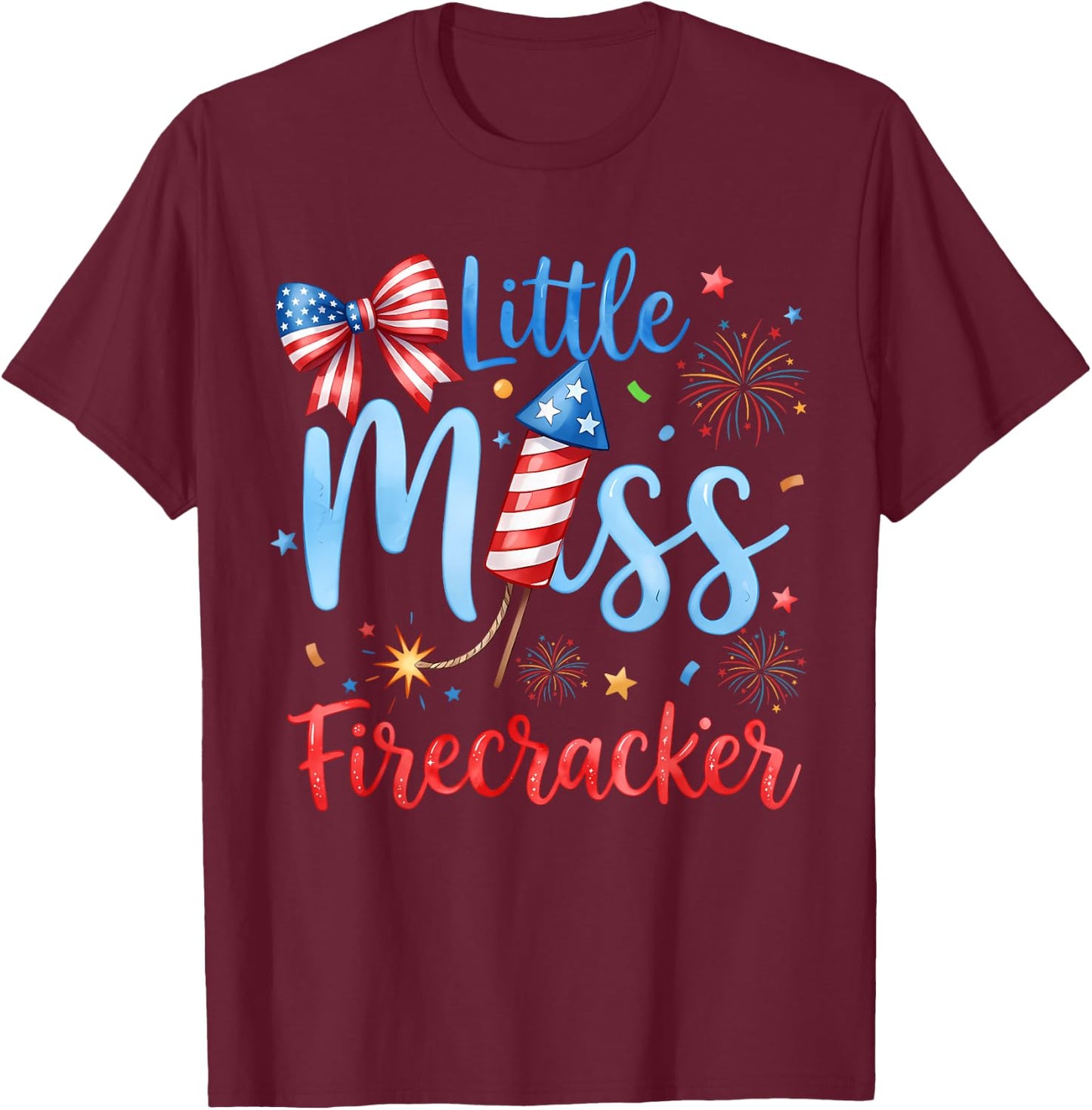 Miss Firecracker 4th July America Patriot Toddler Girl Kids T-Shirt - T-Shirt | Maroon