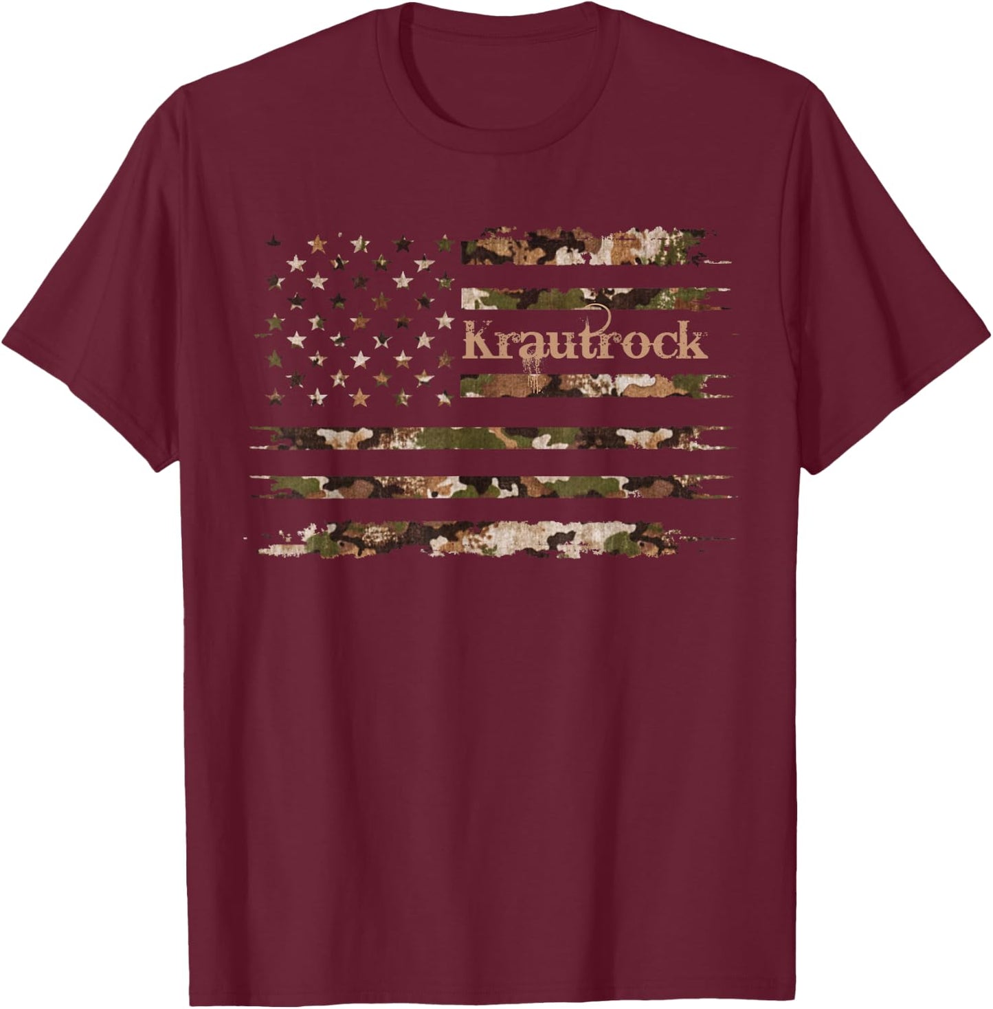 Krautrock German Rock Music Lover Desert Camo Distressed T-Shirt - T-Shirt | Maroon