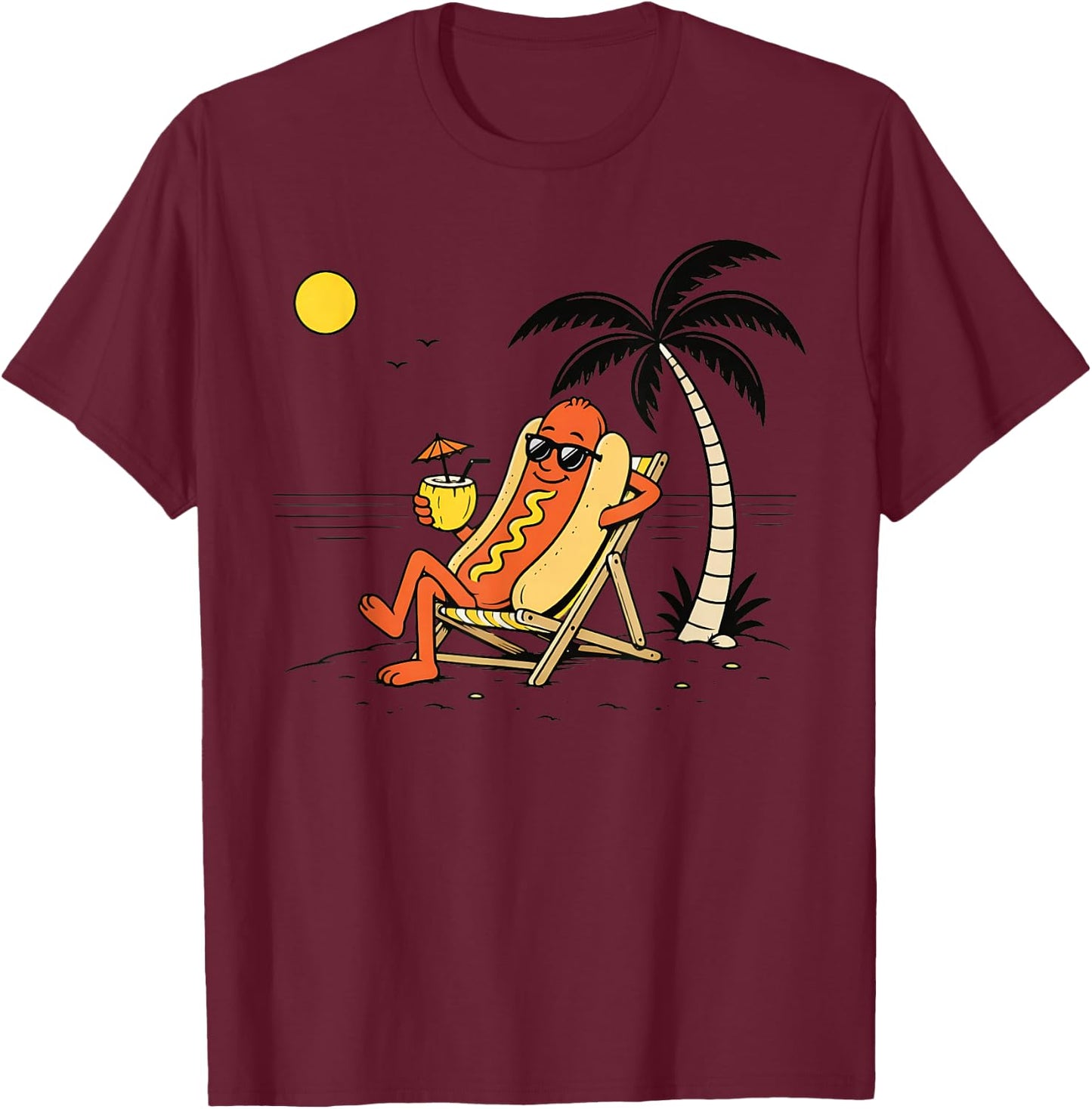 Hotdog Paradise Funny Hotdog Cartoon Beach Vacation T-Shirt - T-Shirt | Maroon