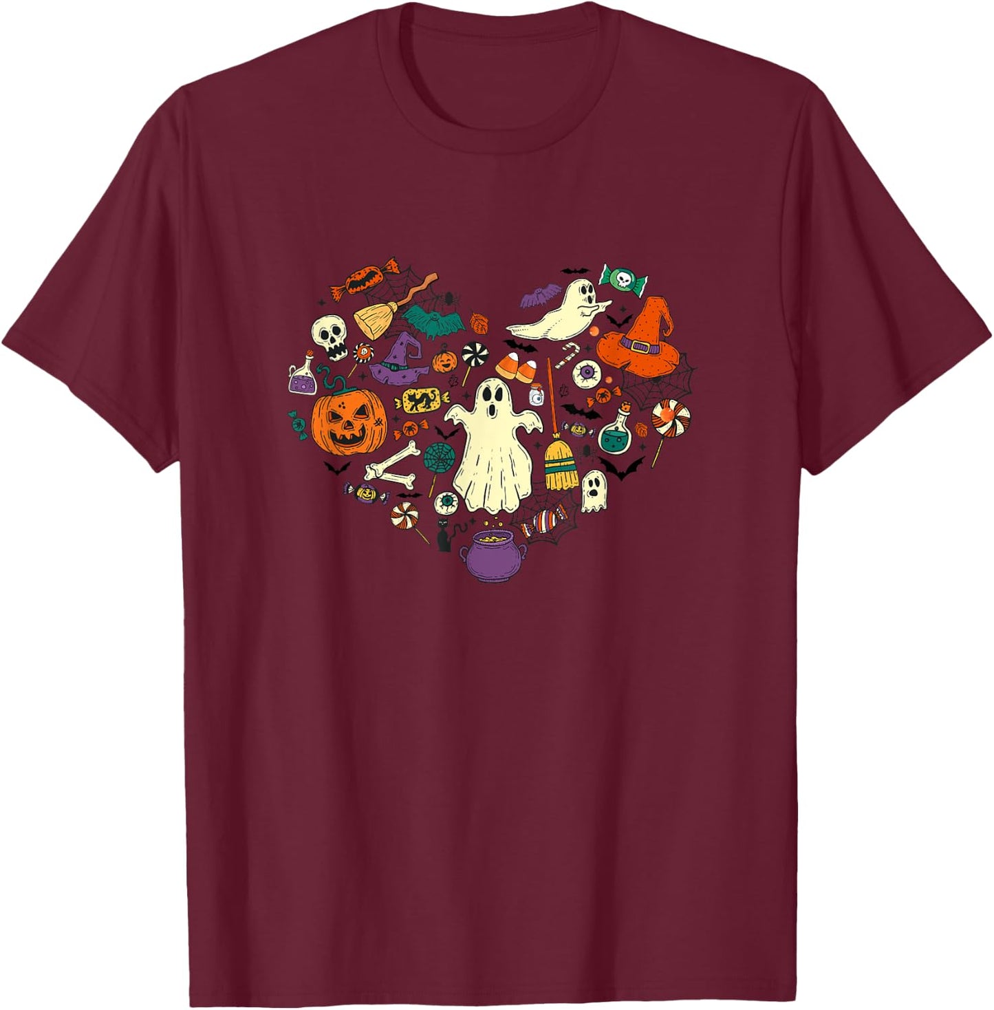Halloween Heart Women Cute Vintage Graphic Halloween Party T-Shirt - T-Shirt | Maroon
