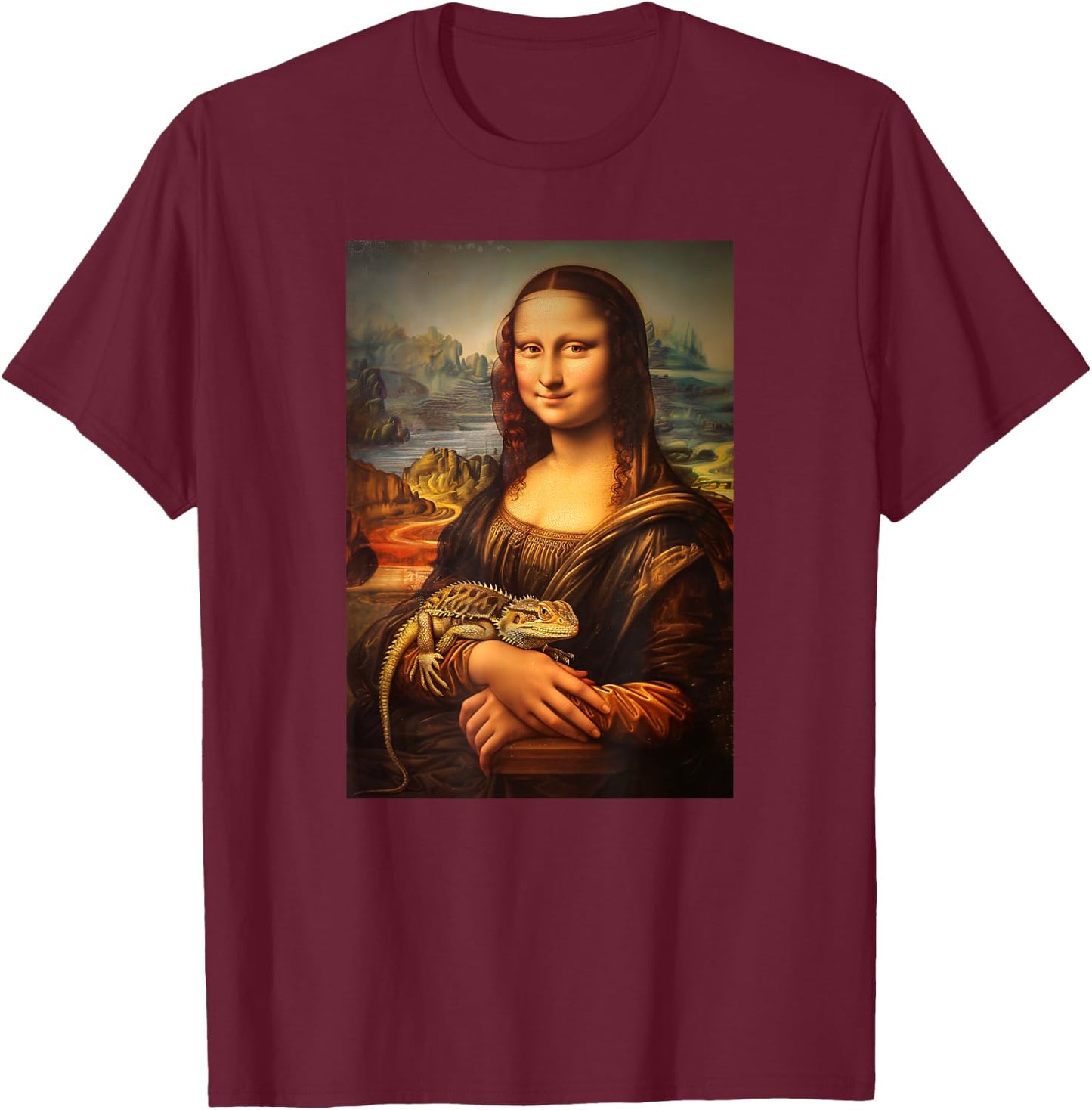 Bearded Dragon Mona Lisa Painting Art Mom Dad T-Shirt - T-Shirt | Maroon