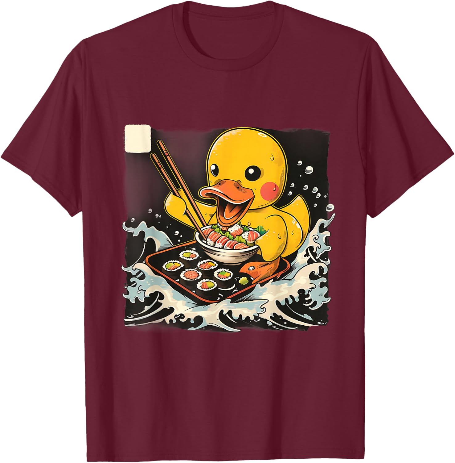 Rubber Duck Sushi Lover Rubber Duckling Ocean Great Wave T-Shirt - T-Shirt | Maroon