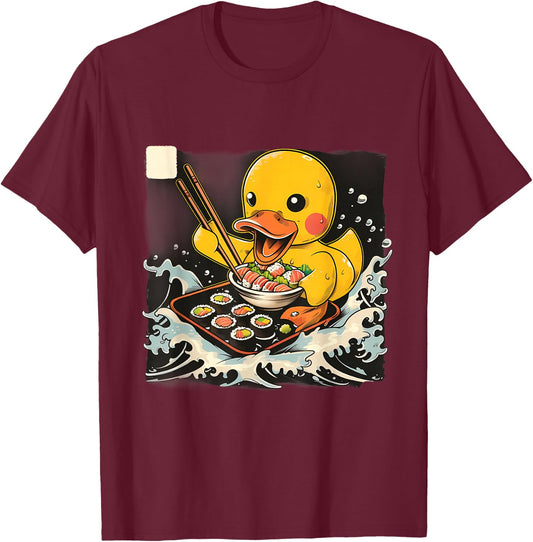 Rubber Duck Sushi Lover Rubber Duckling Ocean Great Wave T-Shirt - T-Shirt | Maroon