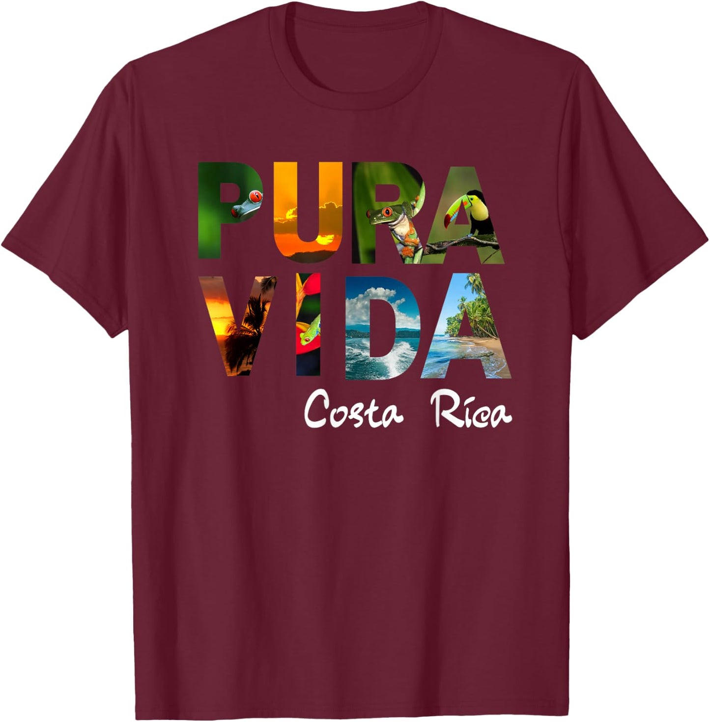 Pura Vida Costa Rica Men Women Kids Friend Gift Souvenir T-Shirt - T-Shirt | Maroon