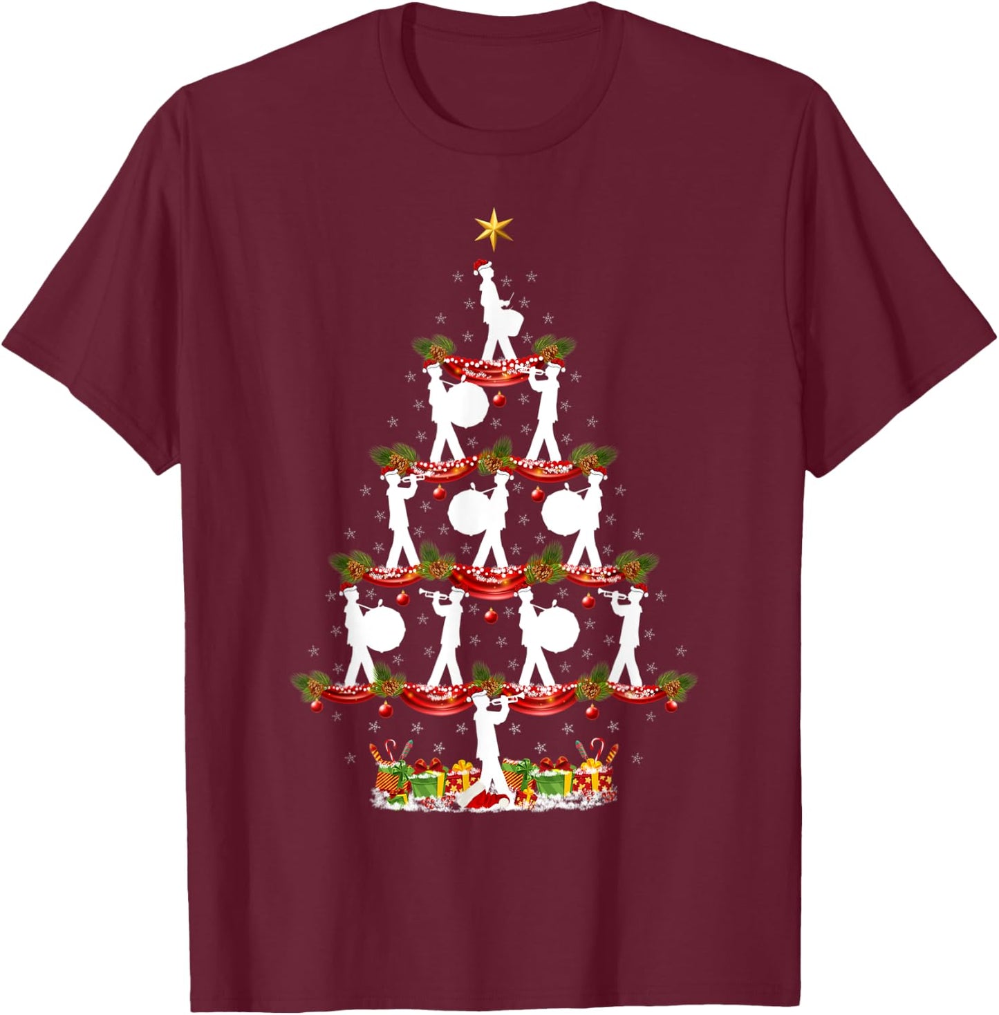 Funny Xmas Lighting Marching Band Christmas Tree T-Shirt - T-Shirt | Maroon