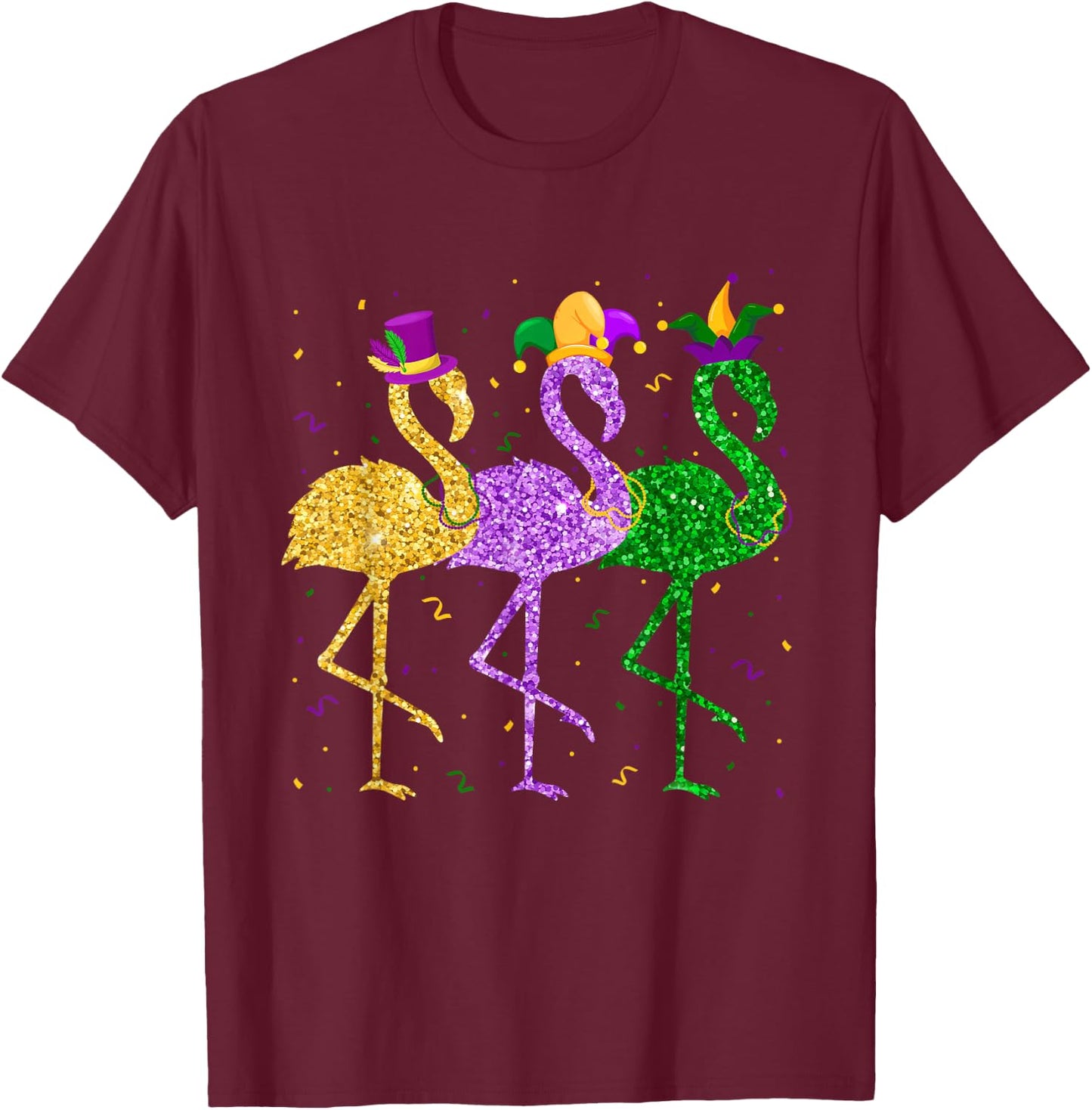 Flamingo Mardi Gras Funny Mask Beads Carnival Party Festival T-Shirt - T-Shirt | Maroon