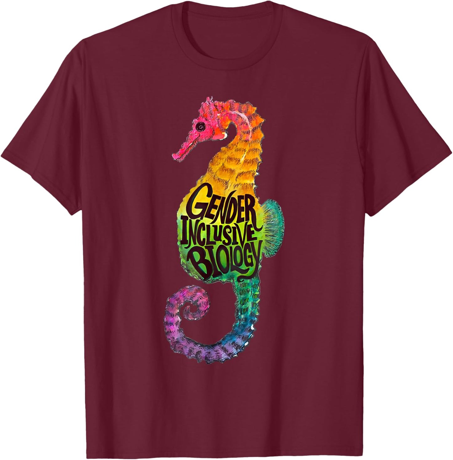 Rainbow Seahorse Dad Gay Pride Month LGBTQ Fathers Day T-Shirt - T-Shirt | Maroon