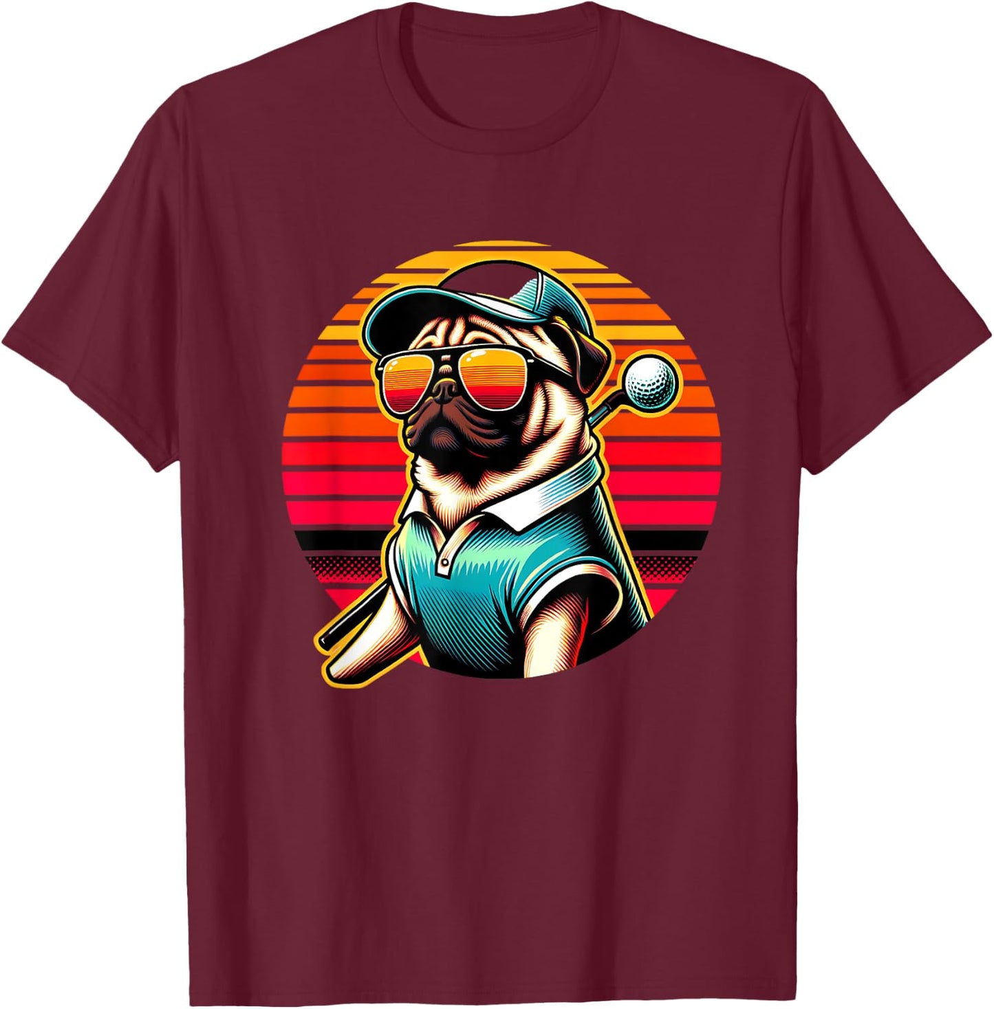 Funny Pug Golfer Dog Golfing Sports Women Kids T-Shirt - T-Shirt | Maroon