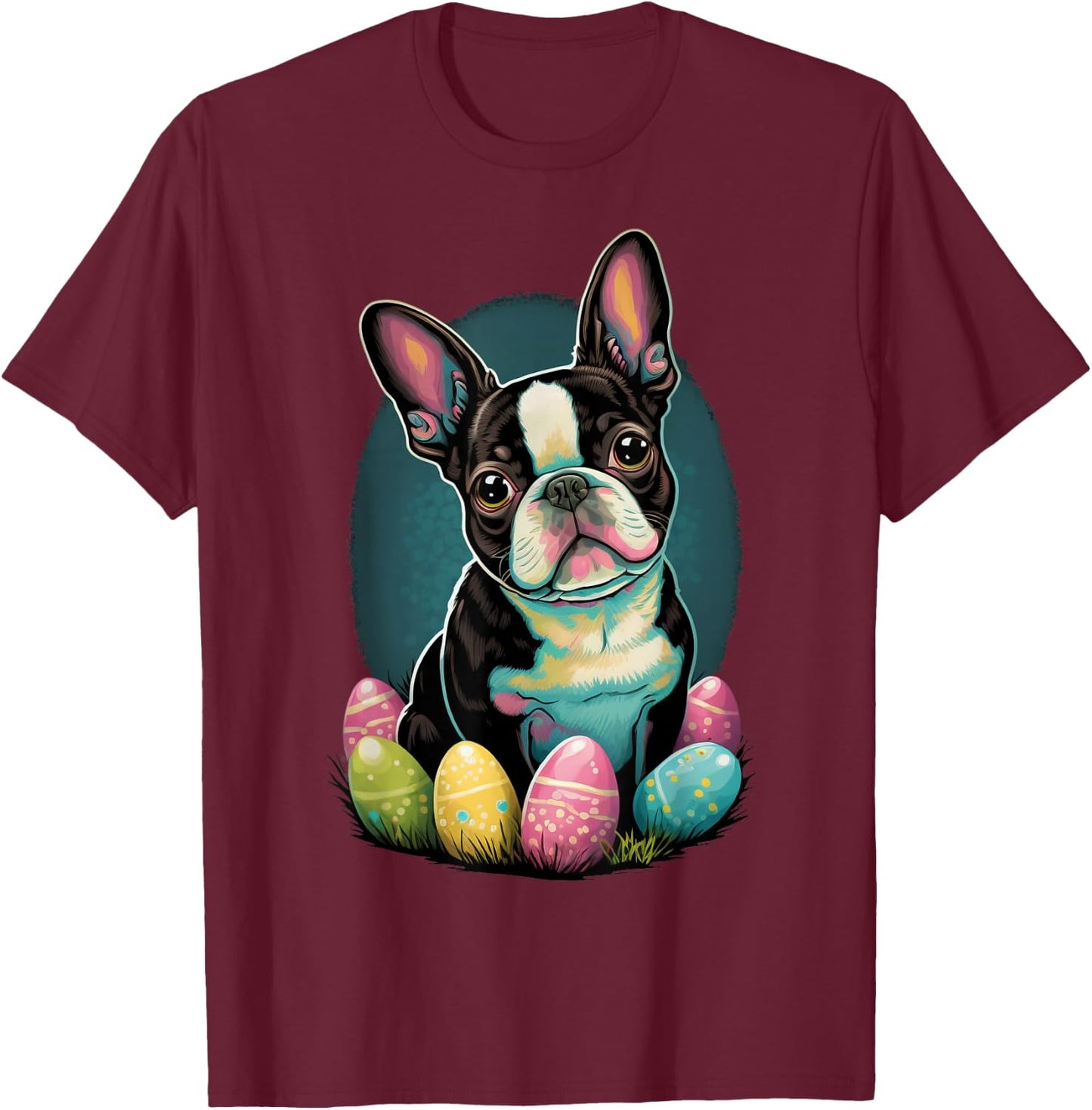 Easter Boston Terrier Bunny Eggs Dog Easter Boston Terrier Women Kids T-Shirt - T-Shirt | Maroon