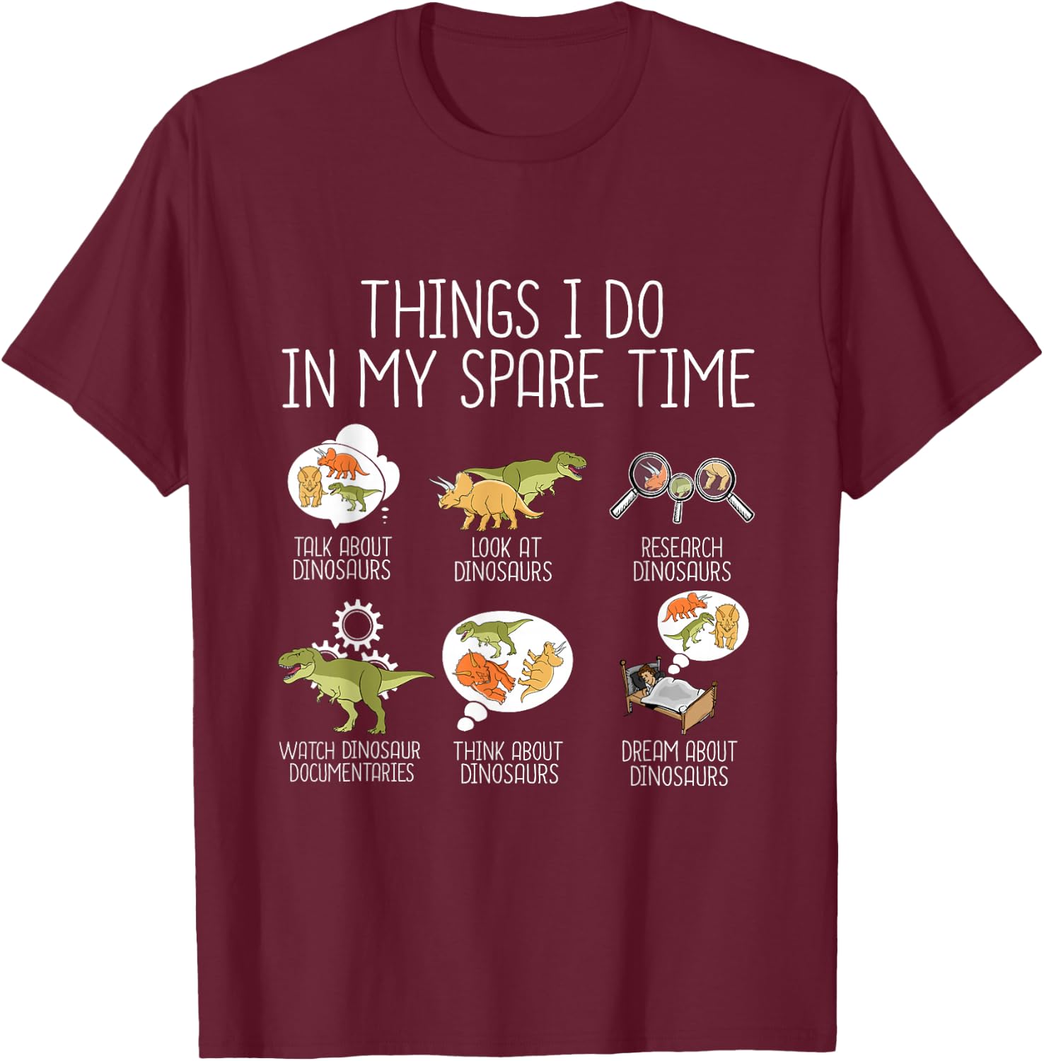 Dinosaur Lover Kids Triceratops T Rex Dinosaur T-Shirt - T-Shirt | Maroon