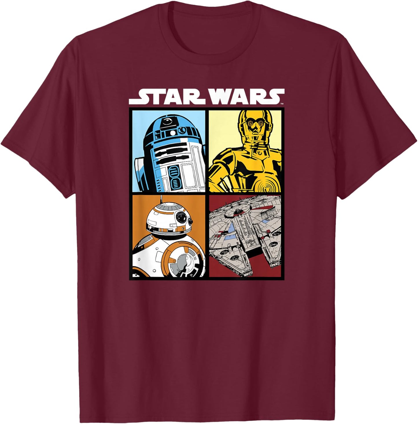 Star Wars Droids and Ships White , black T-Shirt - T-Shirt | Maroon