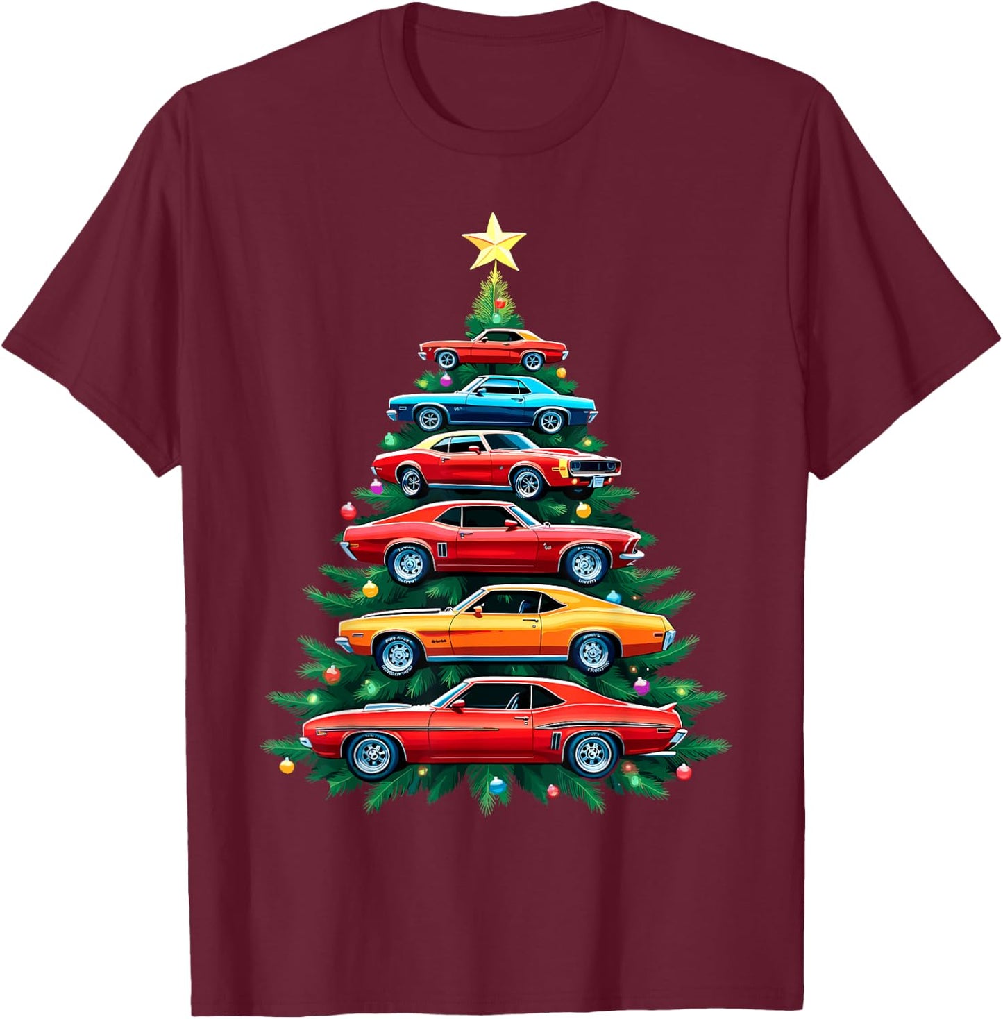 Vintage Retro Car Christmas Tree Xmas Holidays New Year T-Shirt - T-Shirt | Maroon