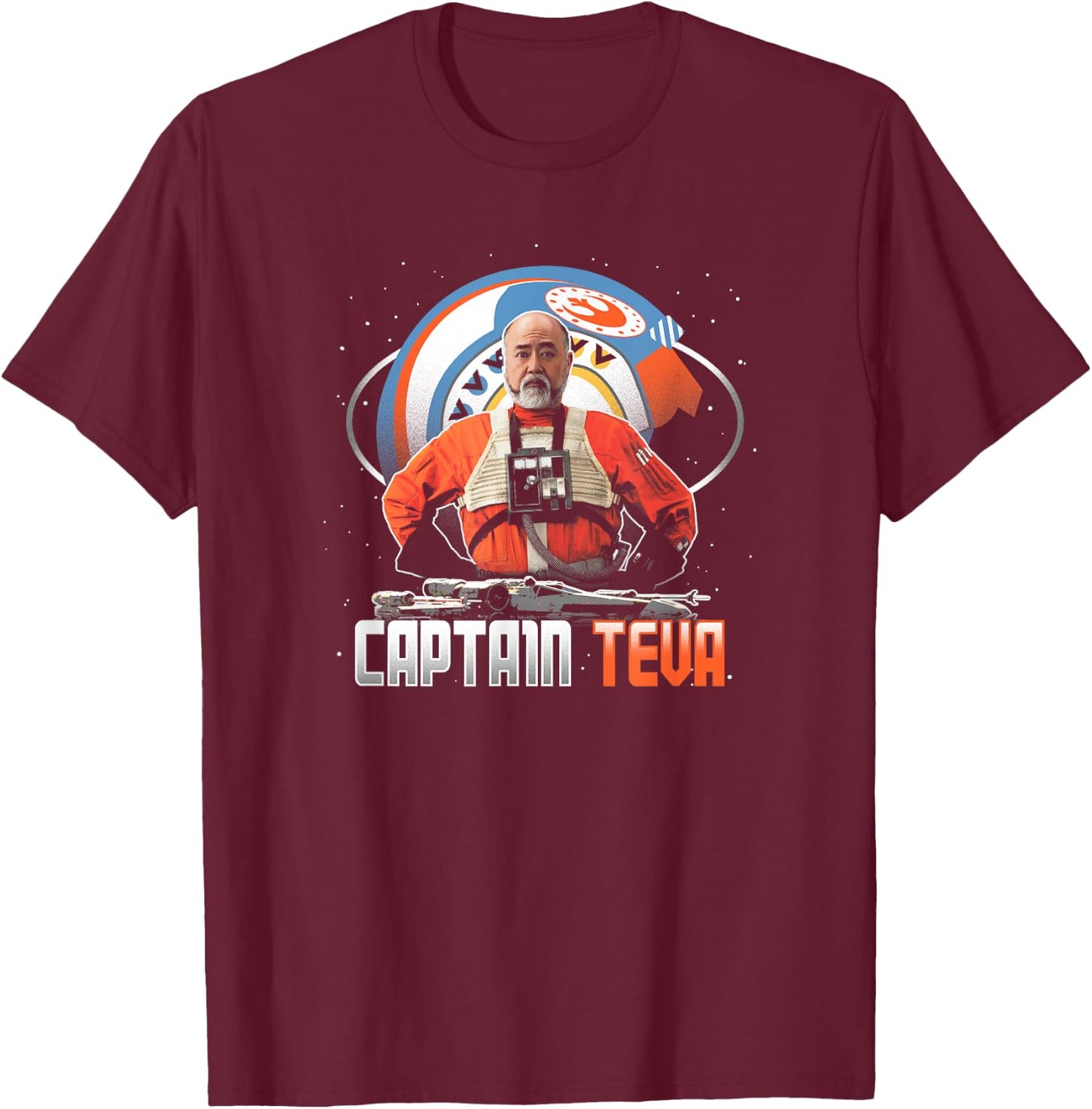 Star Wars: The Mandalorian Captain Teva Retro Space Poster T-Shirt - T-Shirt | Maroon