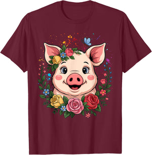 Cute Pig Lover Art Girls Unique Piggy Related T-Shirt - T-Shirt | Maroon