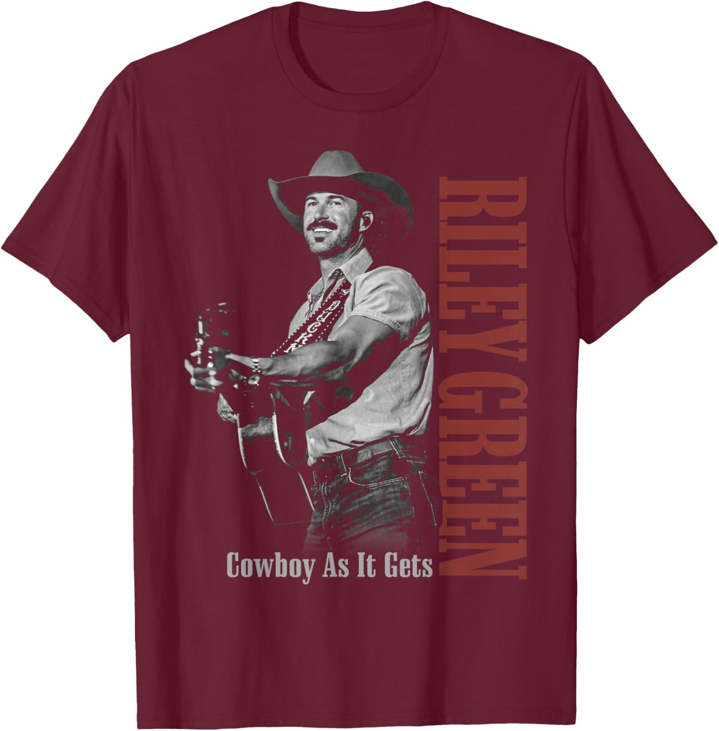Riley Green Cowboy Guitar T-Shirt - T-Shirt | Maroon