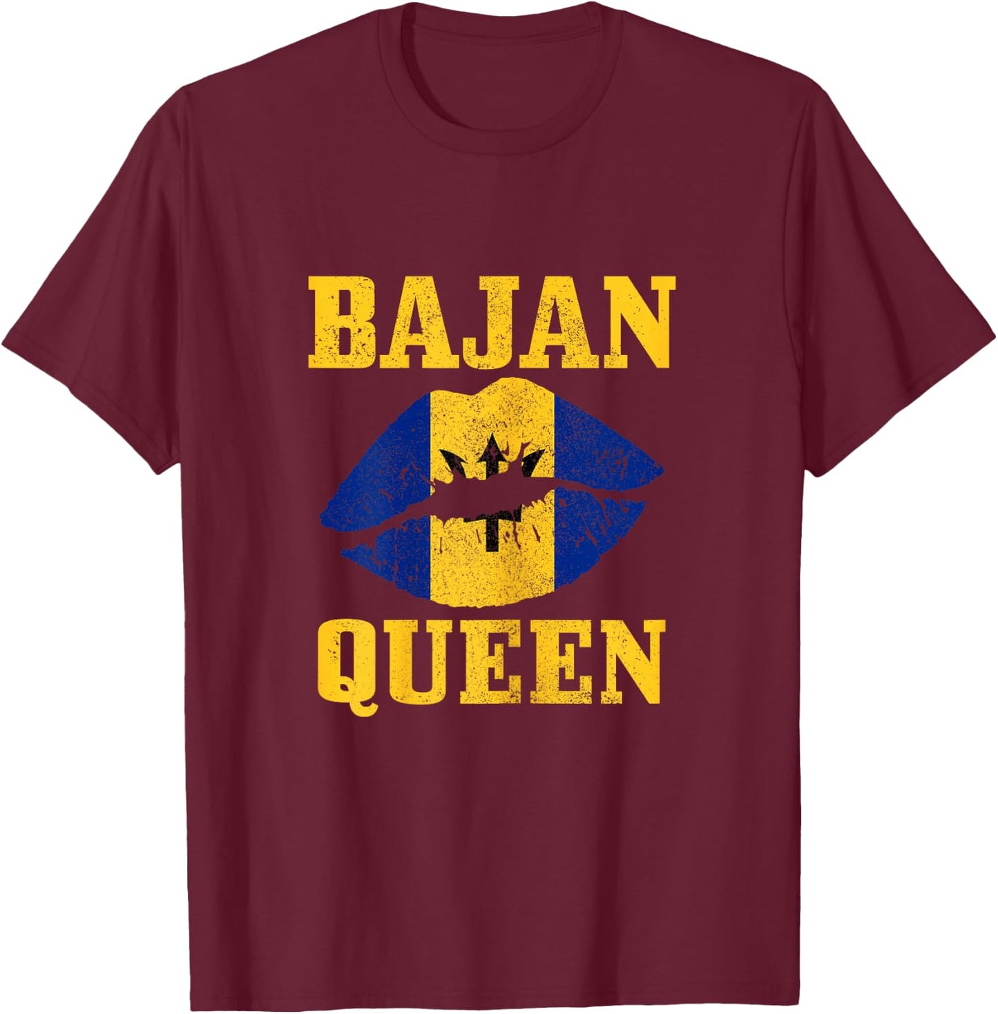 Bajan Queen Barbados Flag Pride Vintage Girl Women T-Shirt - T-Shirt | Maroon
