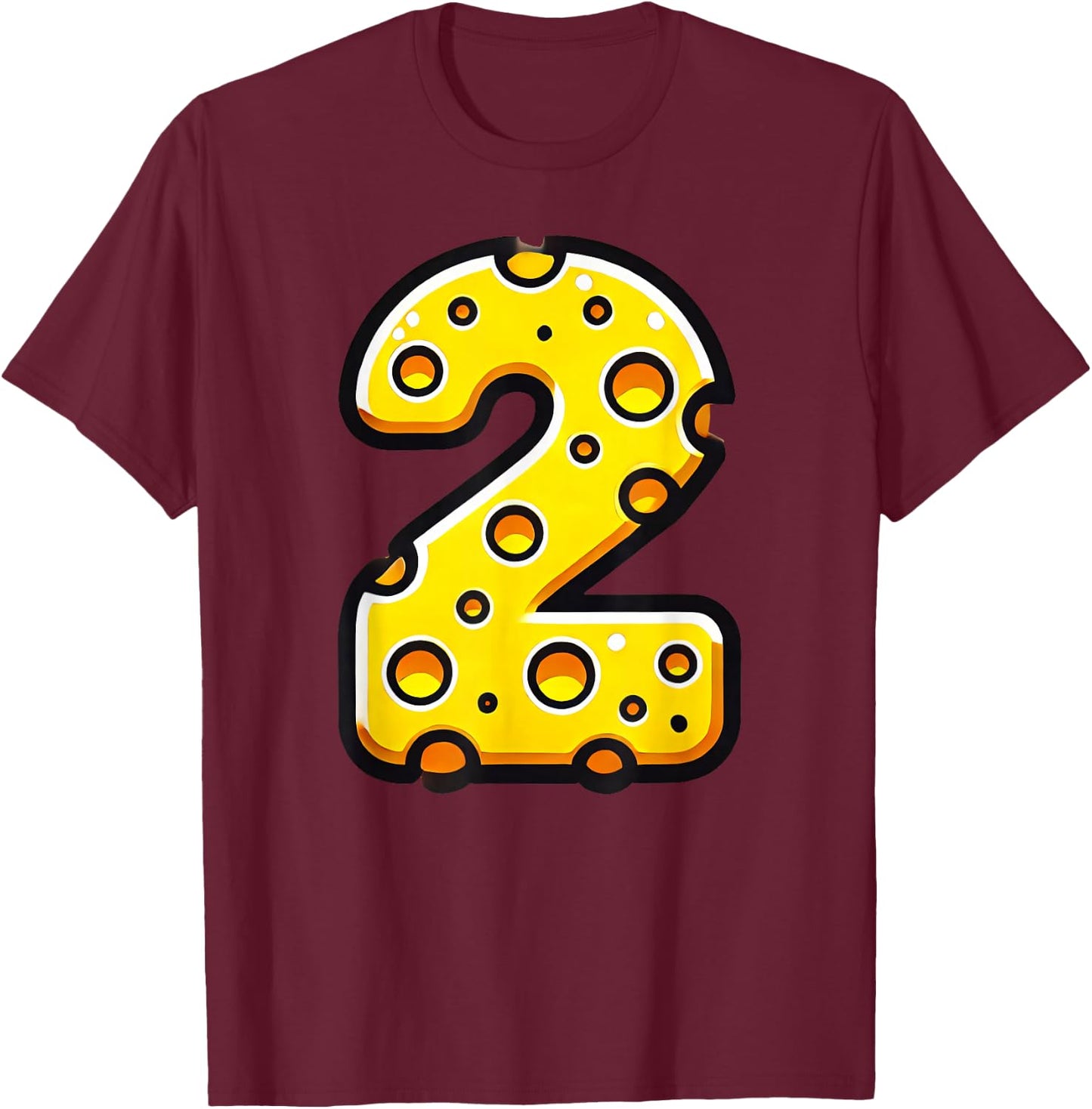 Cheese Happy 2nd Birthday Number Two Boys Girls Kids T-Shirt - T-Shirt | Maroon