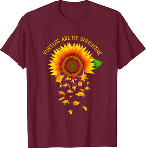 Cute Print Graphic Art Animal Lover Sunflower Turtles T-Shirt - T-Shirt | Maroon