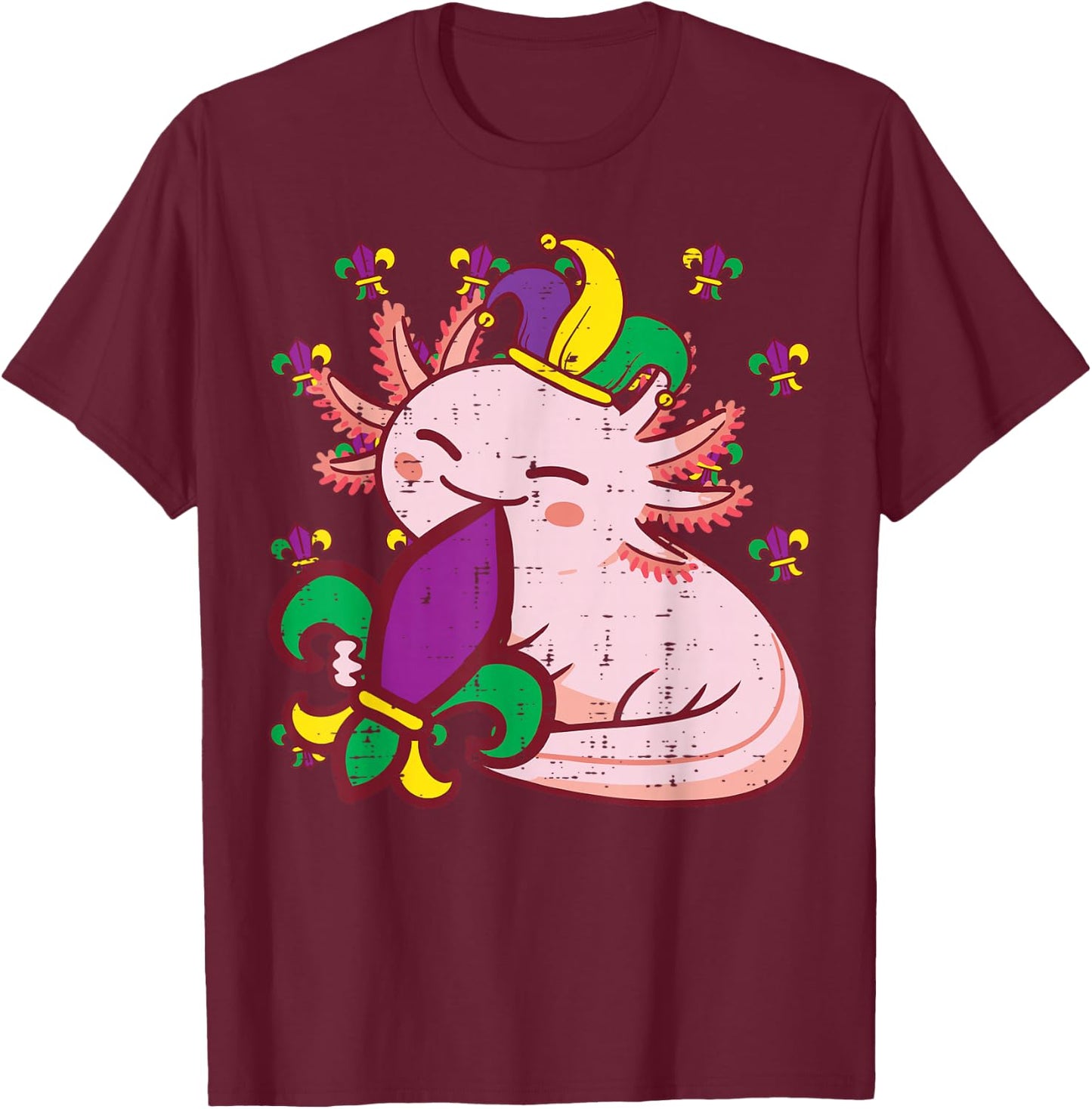 Mardi Gras Axolotl Fat Tuesday Boys Girls Kids Women Men T-Shirt - T-Shirt | Maroon