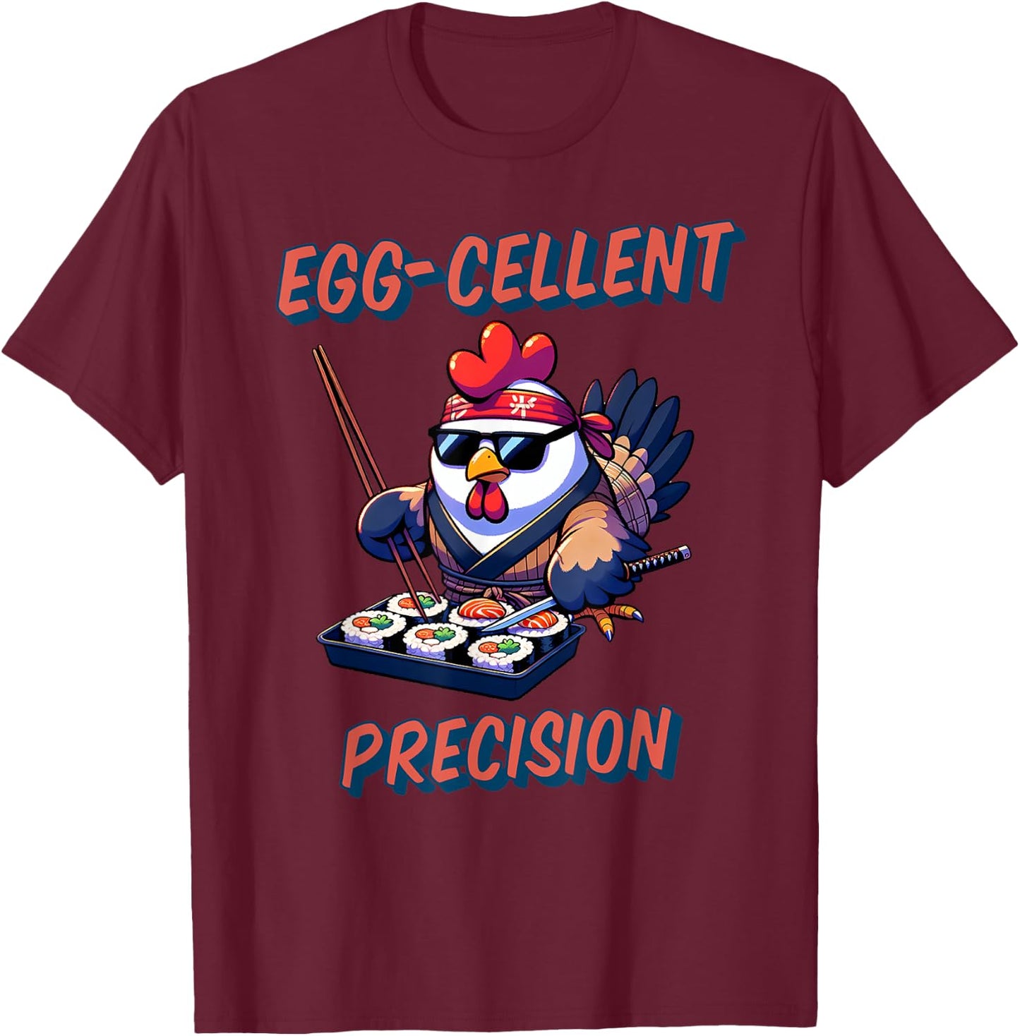 Funny cute Anime Ninja Chicken Sushi Eggcellent T-Shirt - T-Shirt | Maroon