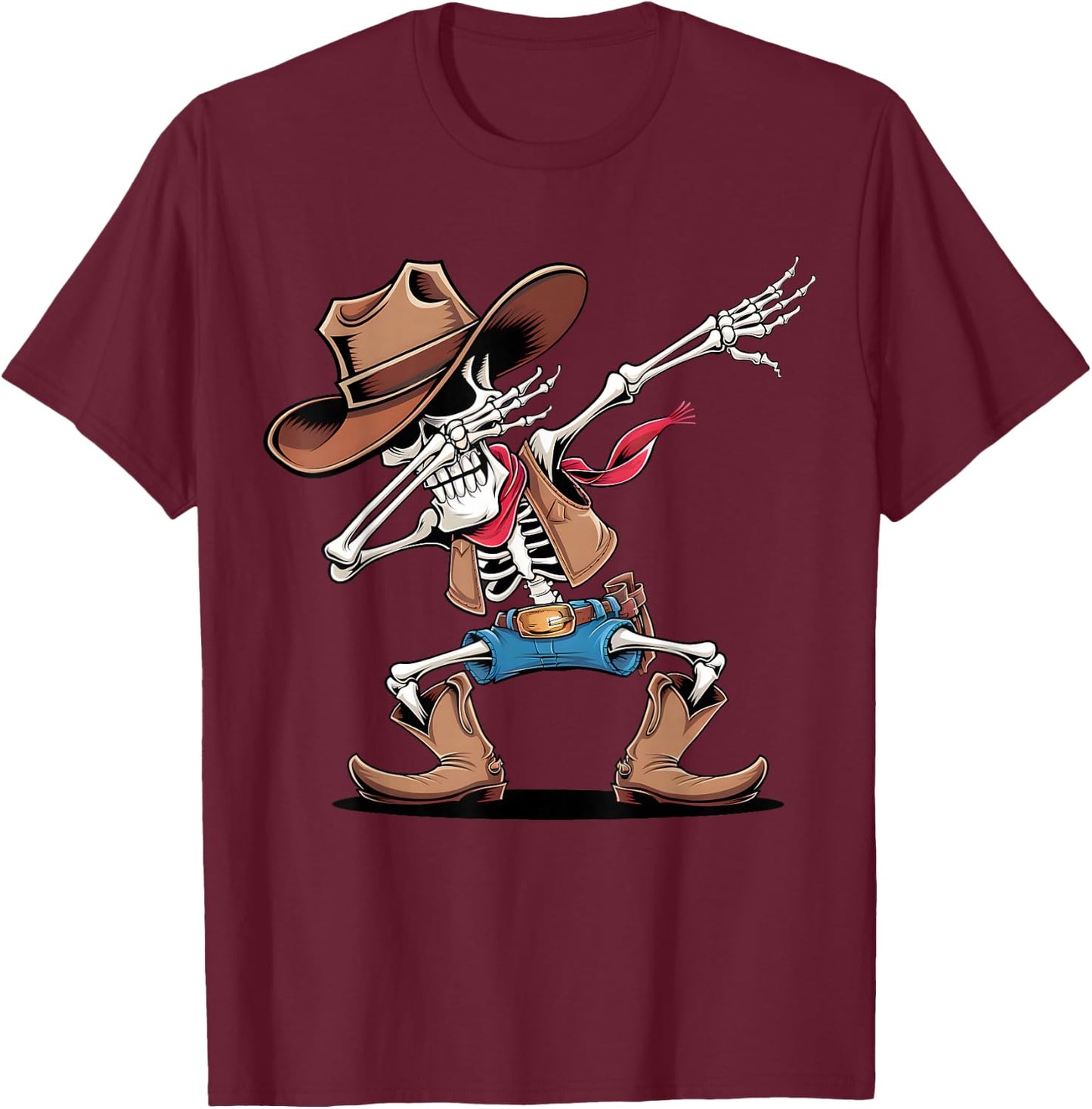 Dabbing Skeleton Cowboy Halloween Costume Boys Men Kids , black T-Shirt - T-Shirt | Maroon