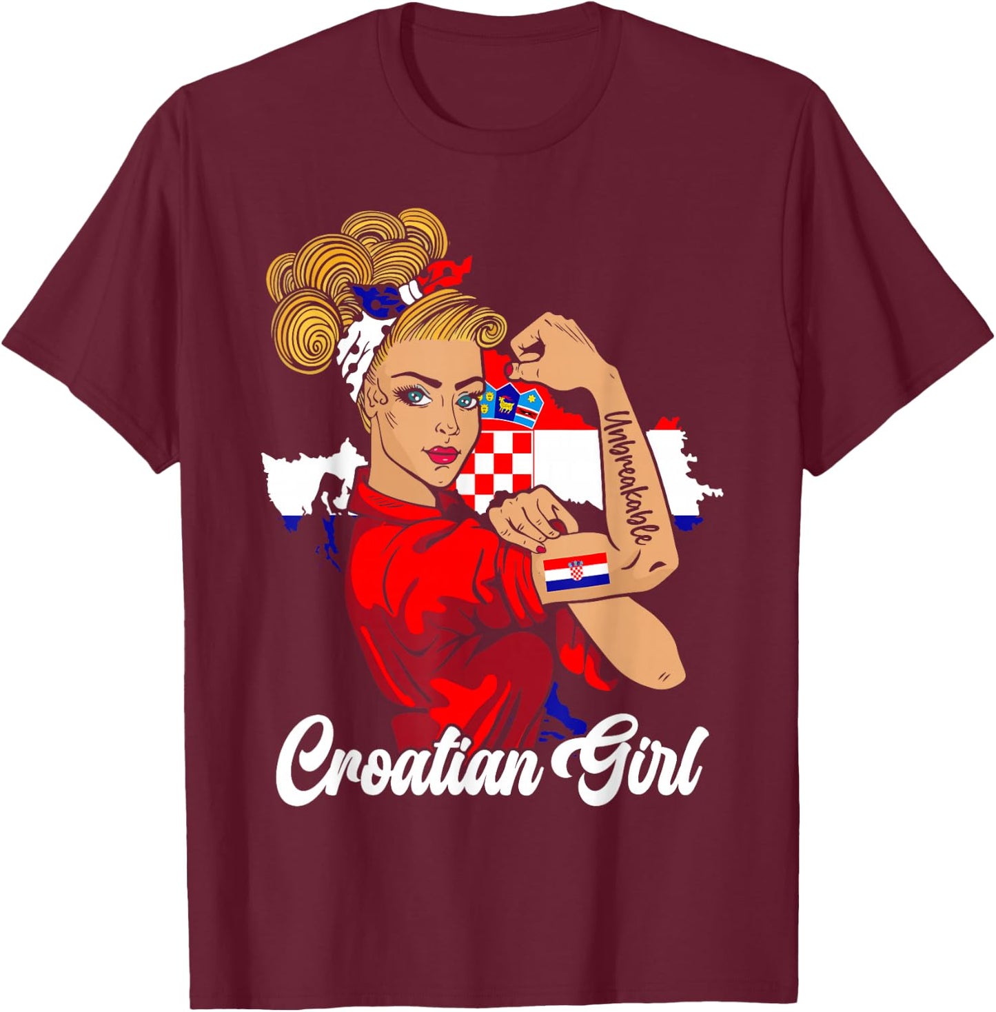 Kroatische Mädchen Kroatische Flagge Distressed Flag Woman Patriot T-Shirt - T-Shirt | Maroon