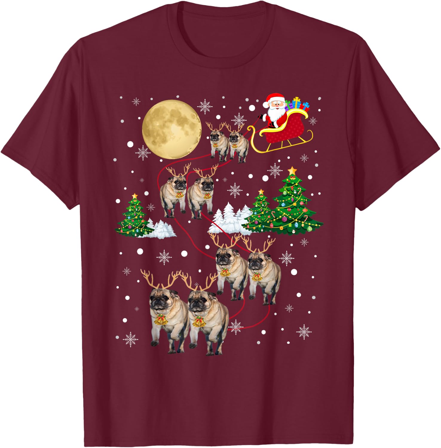 Pug Dogs Tree Christmas Sweater Xmas Pet Animal Dog Gifts Men Women Kids T-Shirt - T-Shirt | Maroon