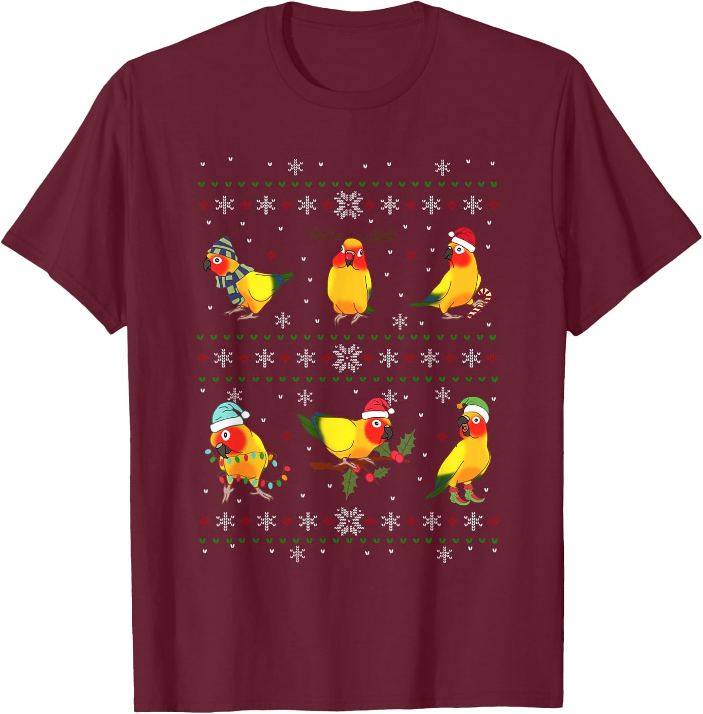 Funny Santa Parrot Decorations Sun Conure Ugly Christmas T-Shirt - T-Shirt | Maroon