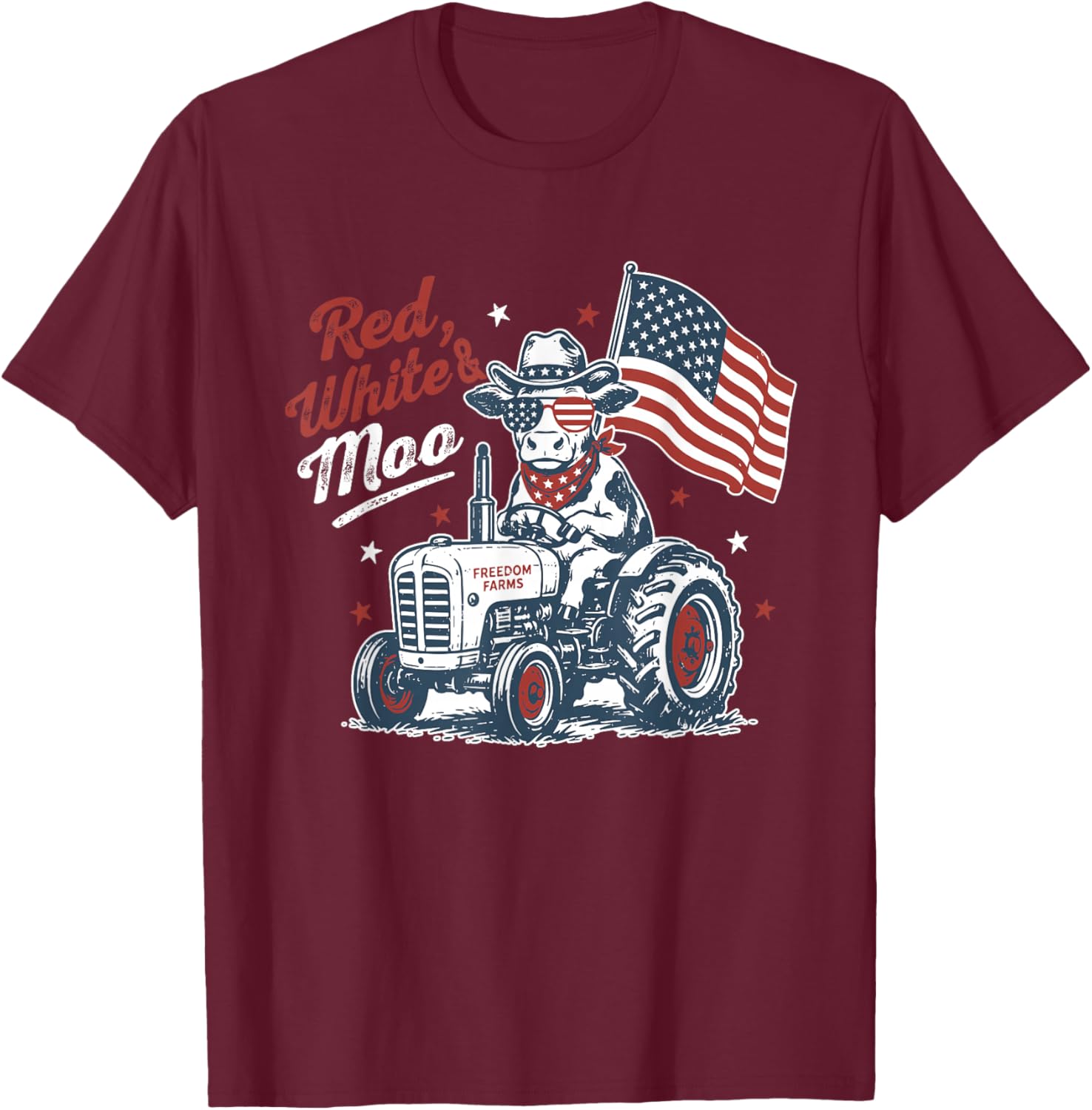 Red White and Moo 4th of July American Cow Tractor Lover T-Shirt - T-Shirt | Maroon