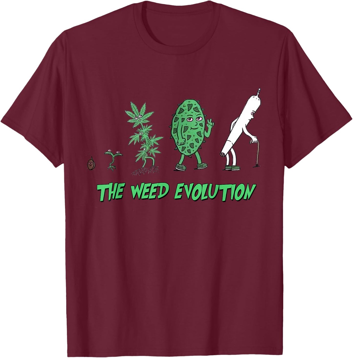 The Weed Evolution, Cannabis Humor, Marijuana, 420 , Black, S T-Shirt - T-Shirt | Maroon