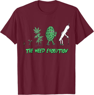 The Weed Evolution, Cannabis Humor, Marijuana, 420 , Black, S T-Shirt - T-Shirt | Maroon