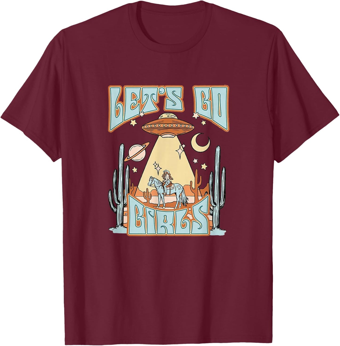 Let's Go Girls Cosmic Cowgirl Vintage Nashville Bachelorette T-Shirt - T-Shirt | Maroon