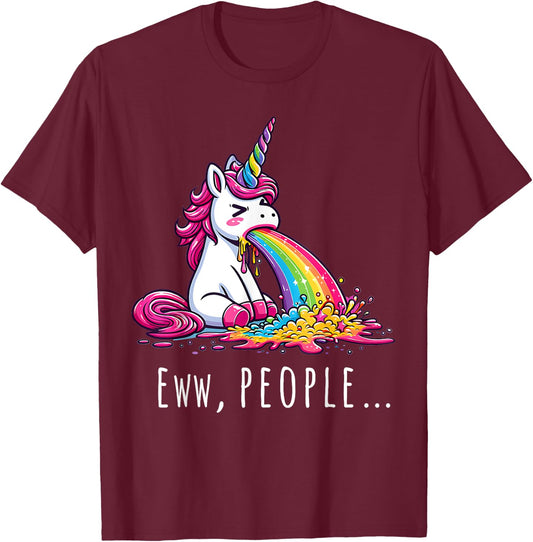 Eww People Cute Funny Unicorn Vomiting T-Shirt - T-Shirt | Maroon