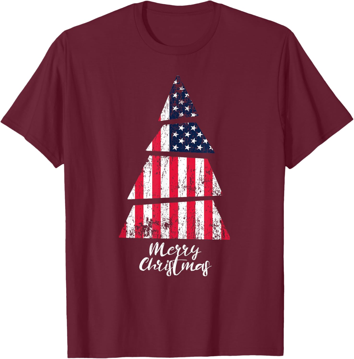American Flag Christmas Tree - Merry Christmas T-Shirt - T-Shirt | Maroon