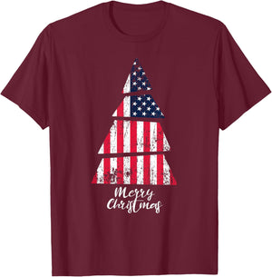 American Flag Christmas Tree - Merry Christmas T-Shirt - T-Shirt | Maroon