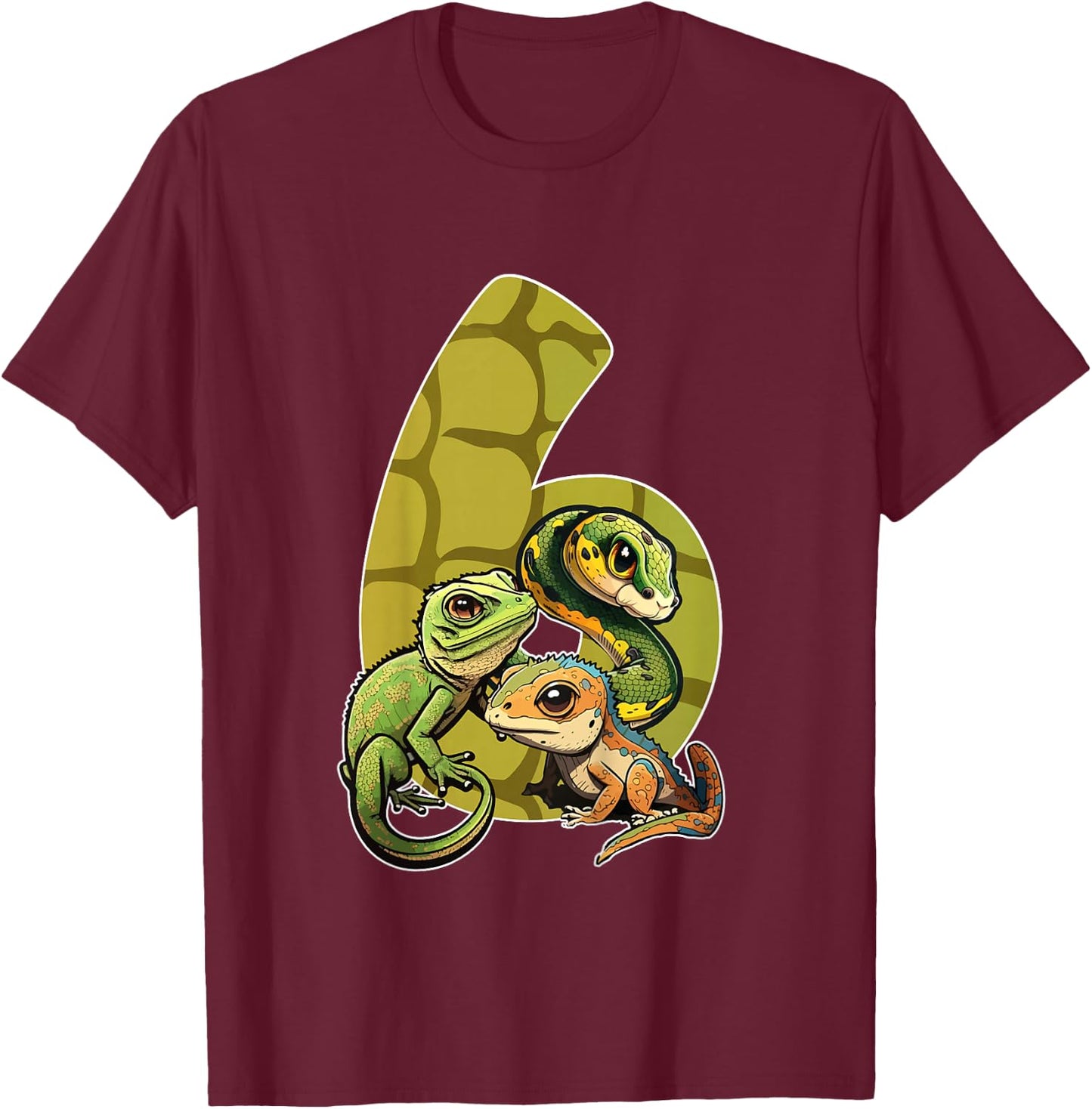 6th Reptile Birthday Party Six Year Old Lizard Birthday T-Shirt - T-Shirt | Maroon