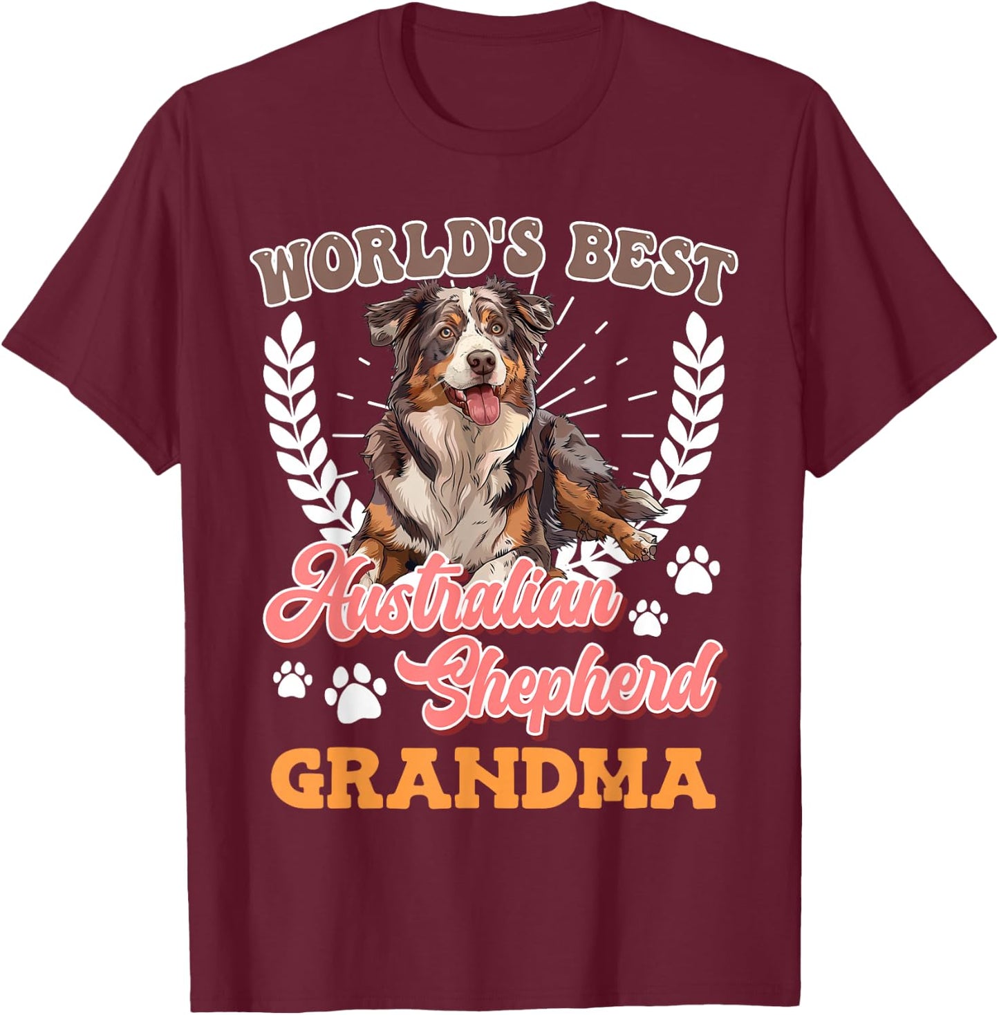 Dog Grandma World's Best Australian Shepherd Grandma Aussie T-Shirt - T-Shirt | Maroon