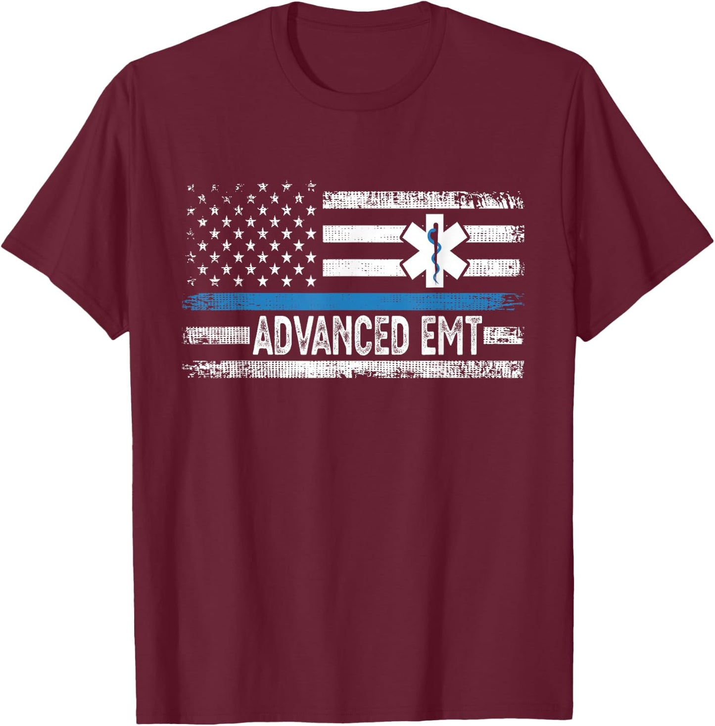 American Flag USA Advanced EMT AEMT Medical Technician T-Shirt - T-Shirt | Maroon